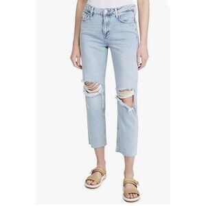 NWT PAIGE Womens Noella Doretta Destructed Jeans Cropped Straight Raw Hem Sz 29